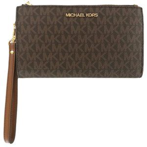 Michael Kors Jet Set Travel Double Zip Wristlet - Signature PVC (Brown PVC/Dark